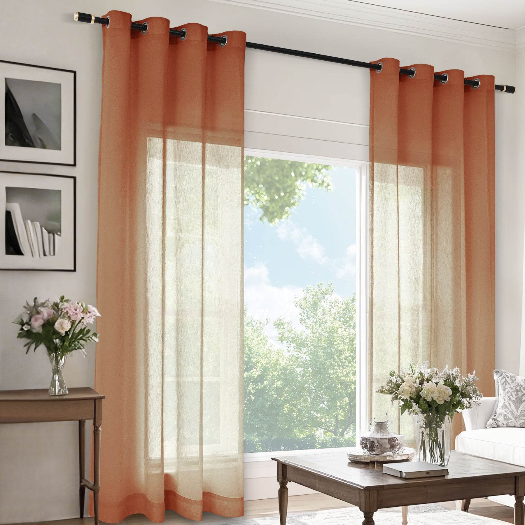 B11 Sheer Vertical Stripe Linen Blend Light Filtering Curtain Grommet - Cololeaf