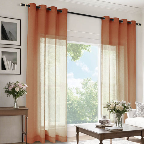 B11 Sheer Vertical Stripe Linen Blend Light Filtering Curtain Grommet - Cololeaf