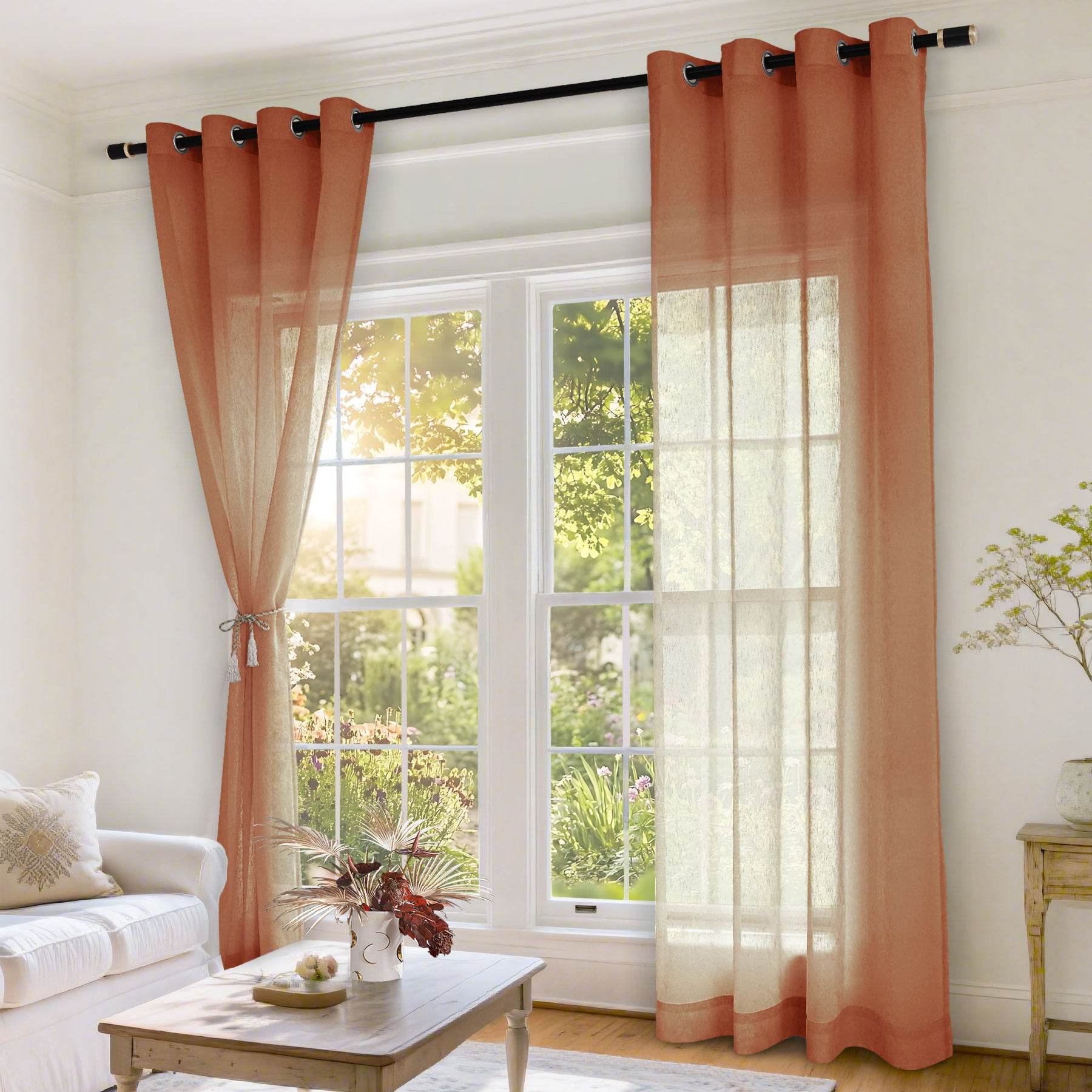 B11 Sheer Vertical Stripe Linen Blend Light Filtering Curtain Grommet - Cololeaf