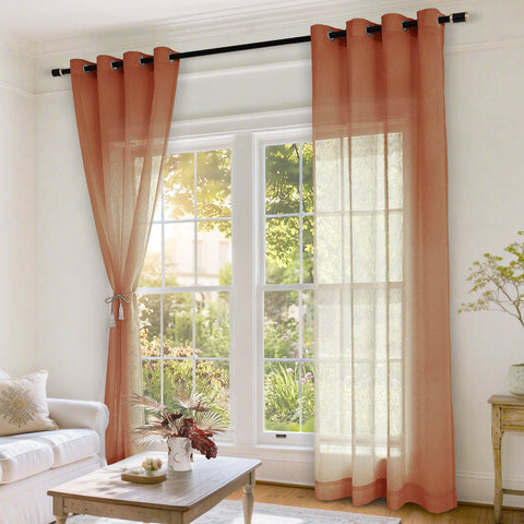 B11 Sheer Vertical Stripe Linen Blend Light Filtering Curtain Grommet - Cololeaf