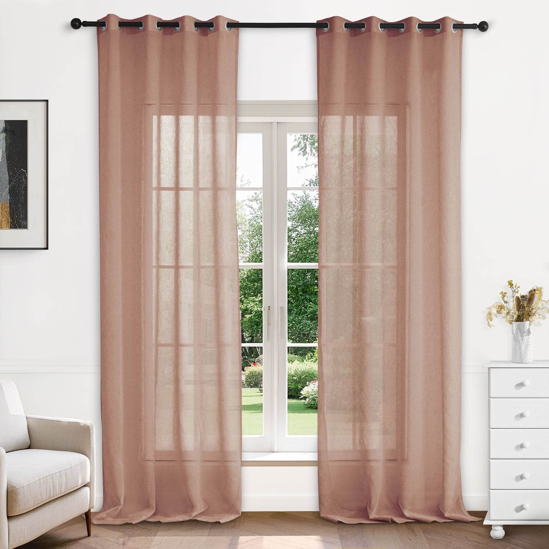 B11 Sheer Vertical Stripe Linen Blend Light Filtering Curtain Grommet - Cololeaf