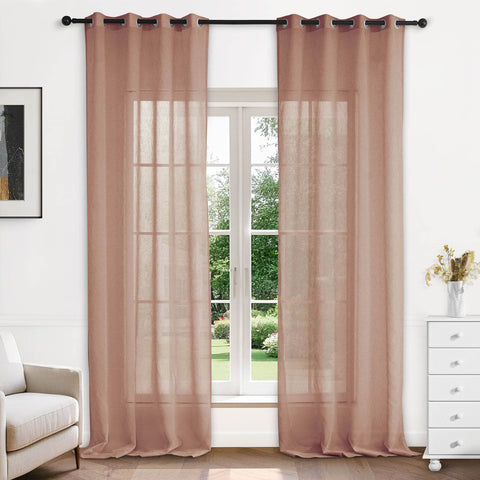 B11 Sheer Vertical Stripe Linen Blend Light Filtering Curtain Grommet - Cololeaf
