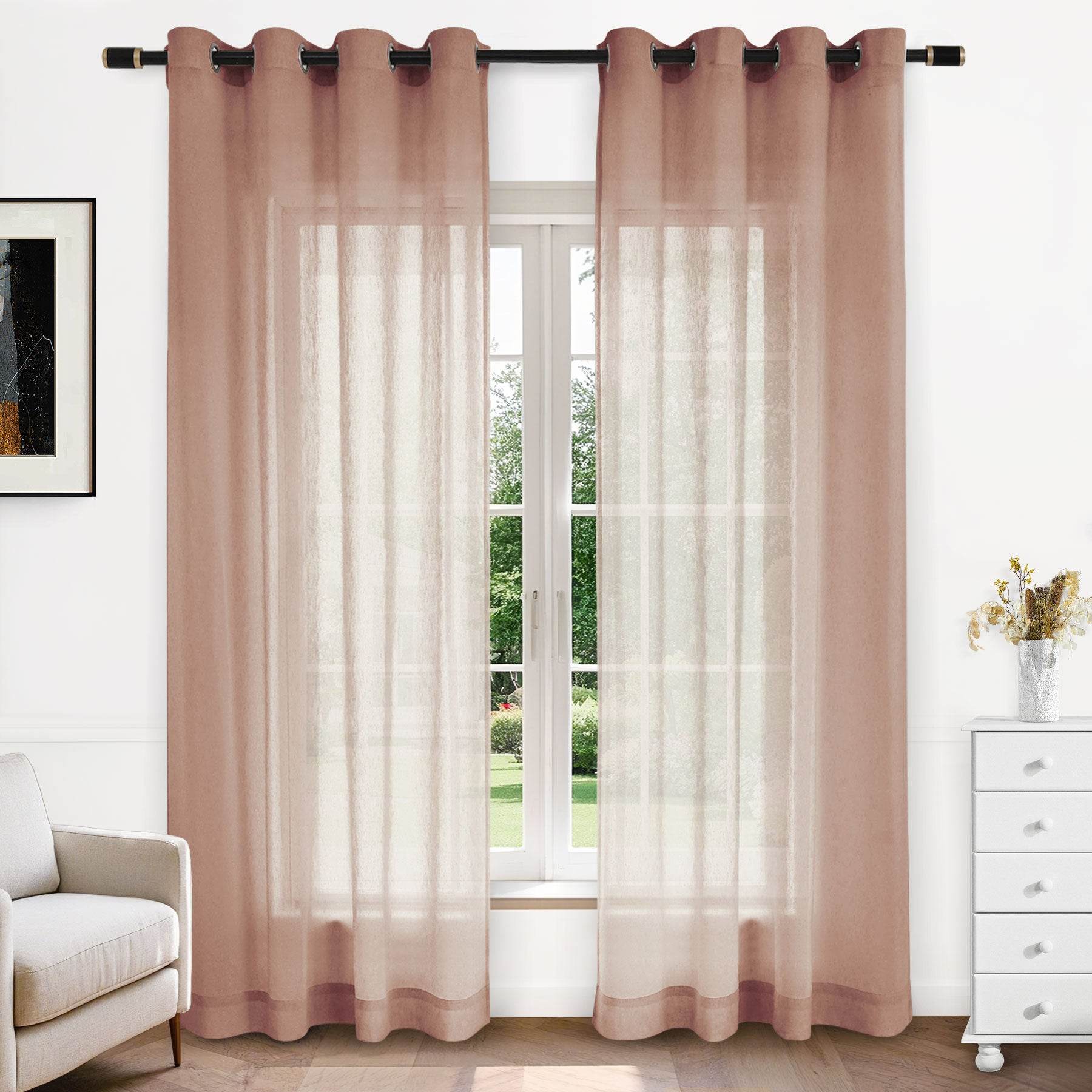B11 Sheer Vertical Stripe Linen Blend Light Filtering Curtain Grommet - Cololeaf