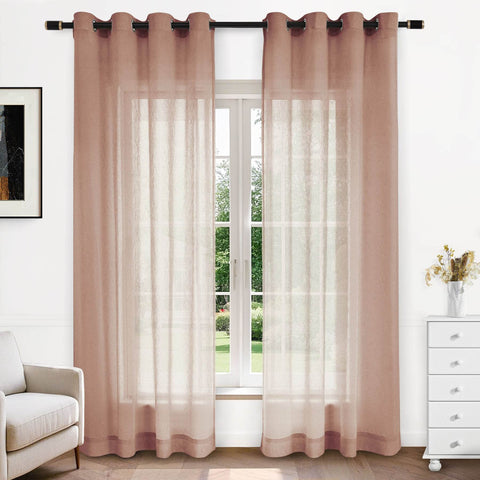 B11 Sheer Vertical Stripe Linen Blend Light Filtering Curtain Grommet - Cololeaf