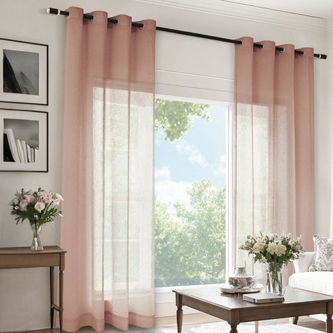 B11 Sheer Vertical Stripe Linen Blend Light Filtering Curtain Grommet - Cololeaf