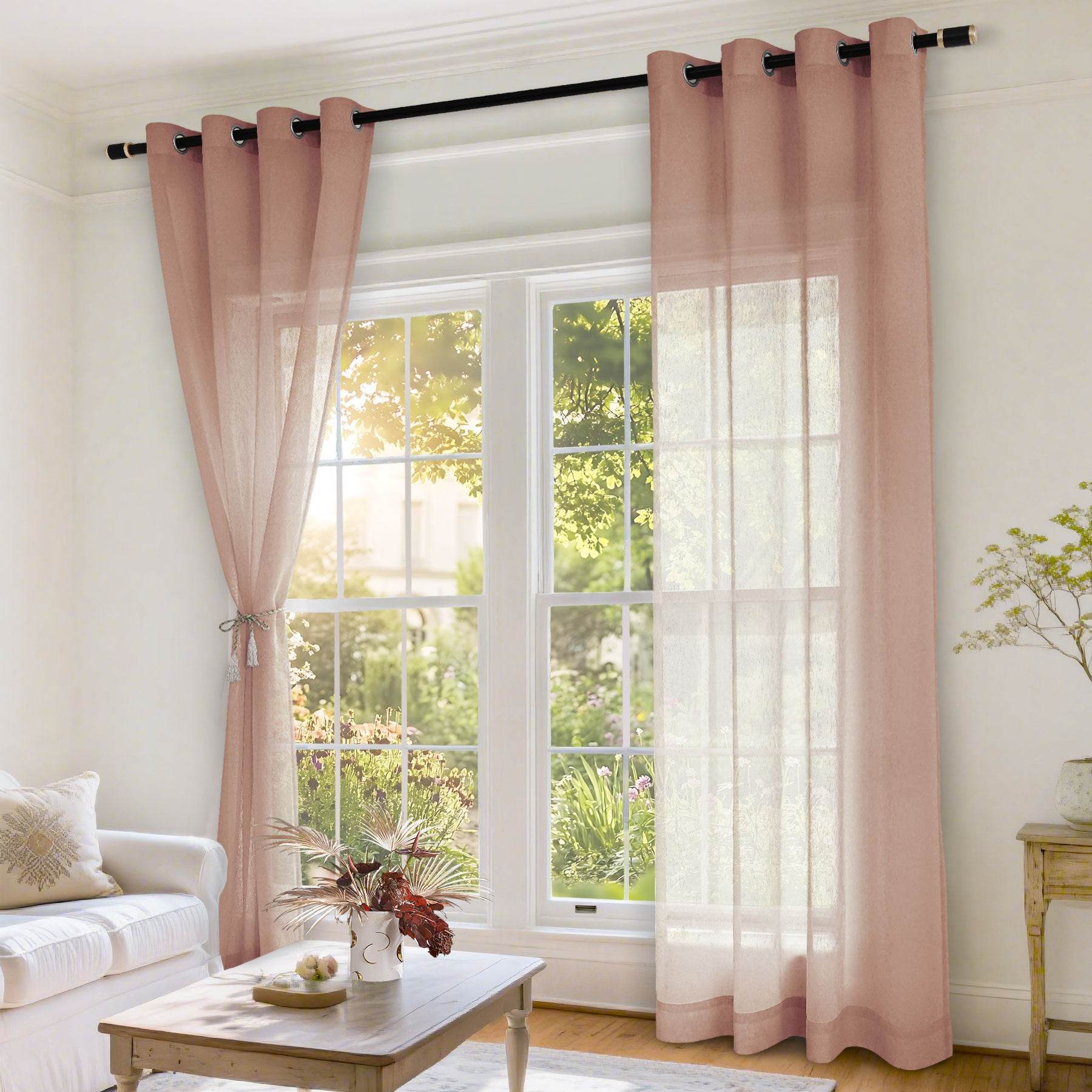 B11 Sheer Vertical Stripe Linen Blend Light Filtering Curtain Grommet - Cololeaf