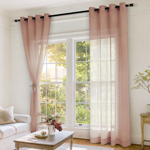 B11 Sheer Vertical Stripe Linen Blend Light Filtering Curtain Grommet - Cololeaf