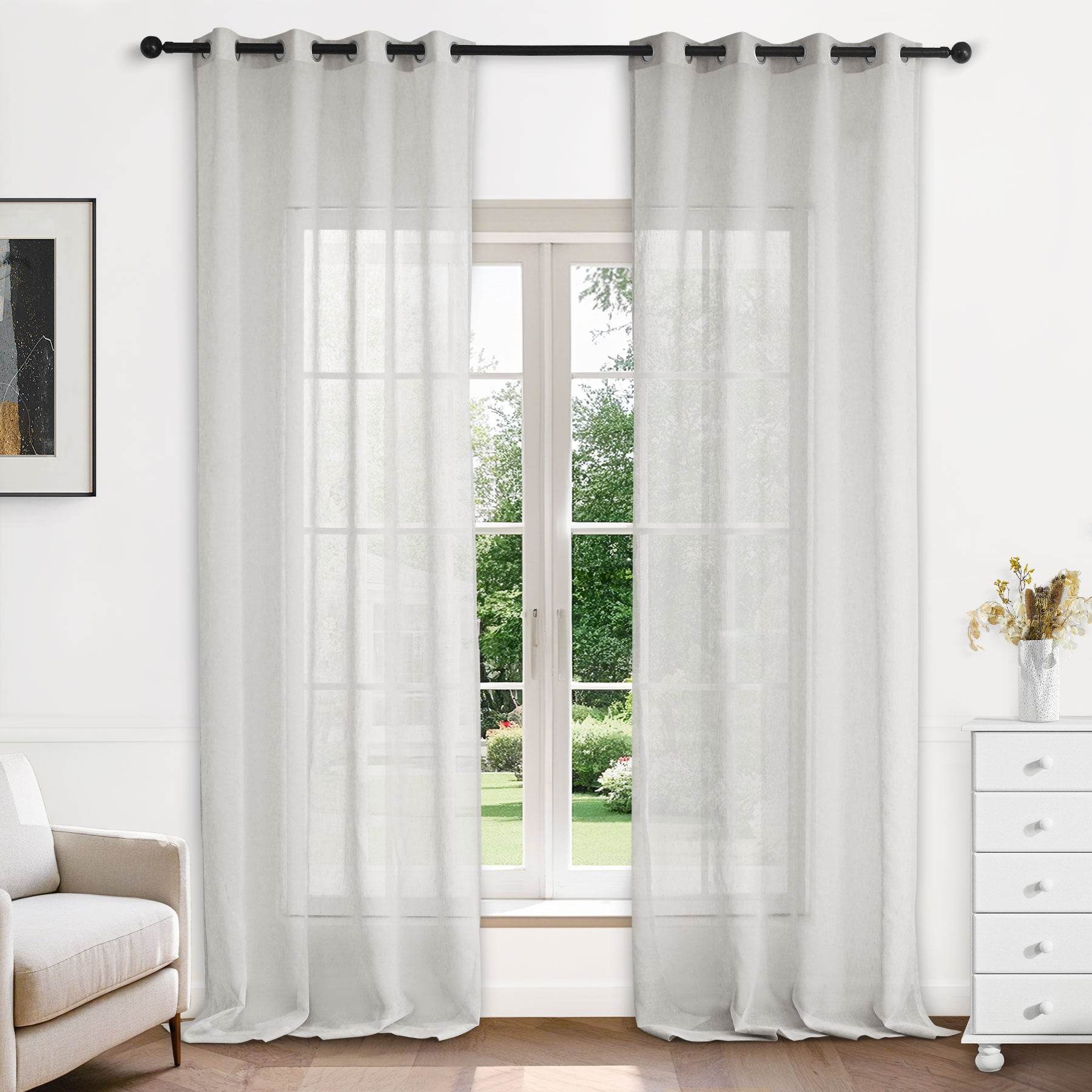 B11 Sheer Vertical Stripe Linen Blend Light Filtering Curtain Grommet - Cololeaf