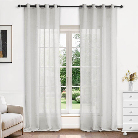 B11 Sheer Vertical Stripe Linen Blend Light Filtering Curtain Grommet - Cololeaf