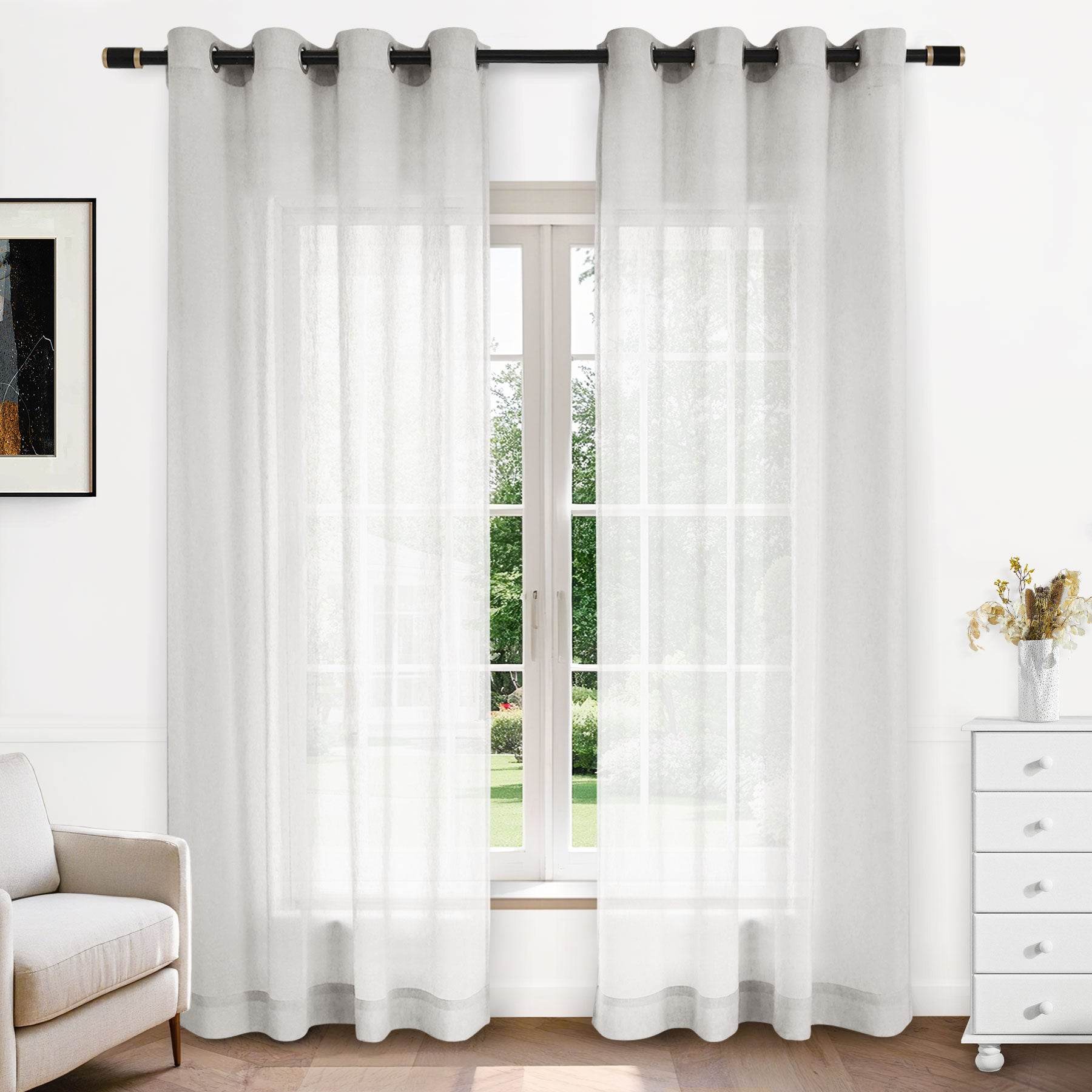 B11 Sheer Vertical Stripe Linen Blend Light Filtering Curtain Grommet - Cololeaf