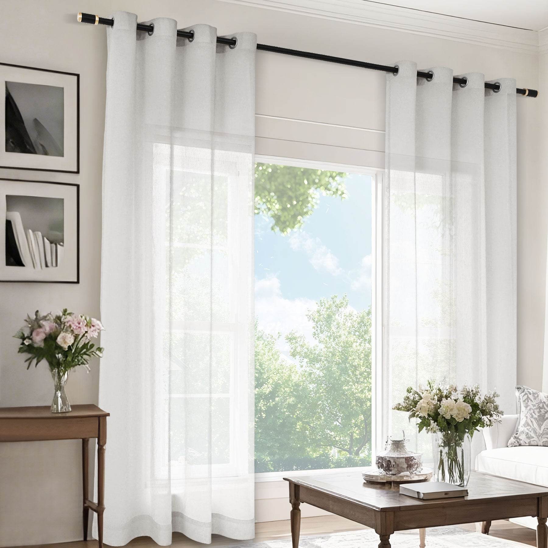 B11 Sheer Vertical Stripe Linen Blend Light Filtering Curtain Grommet - Cololeaf