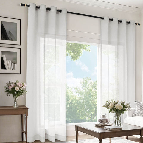 B11 Sheer Vertical Stripe Linen Blend Light Filtering Curtain Grommet - Cololeaf