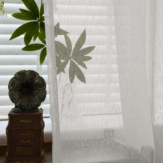 B11 Sheer Vertical Stripe Linen Blend Light Filtering Curtain Grommet 1 Panel