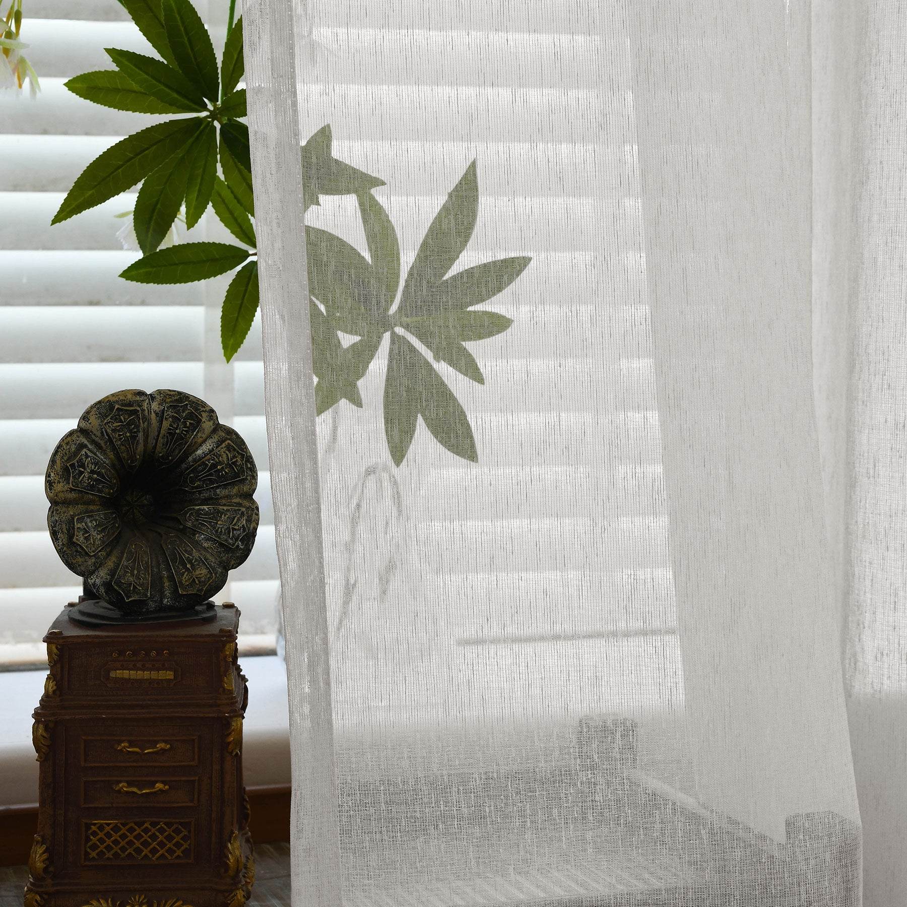 B11 Sheer Vertical Stripe Linen Blend Light Filtering Curtain Pinch Pleat - Cololeaf
