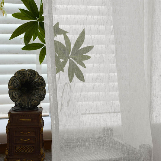 B11 Sheer Vertical Stripe Linen Blend Light Filtering Curtain Pinch Pleat - Cololeaf