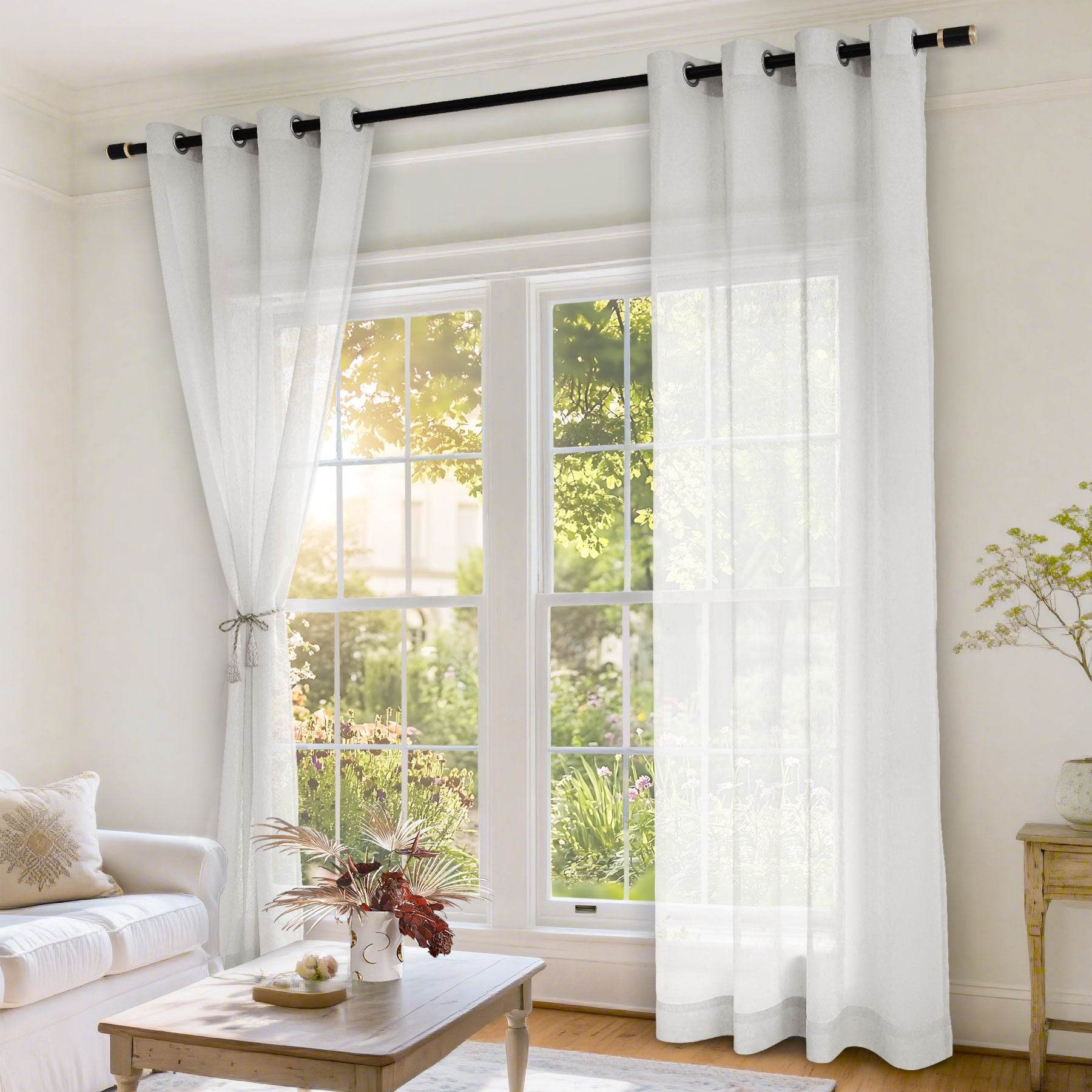 B11 Sheer Vertical Stripe Linen Blend Light Filtering Curtain Grommet - Cololeaf