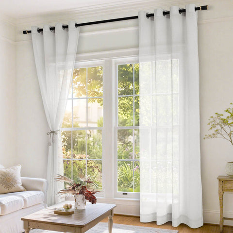 B11 Sheer Vertical Stripe Linen Blend Light Filtering Curtain Grommet - Cololeaf