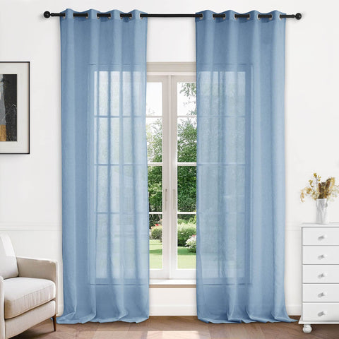 B11 Sheer Vertical Stripe Linen Blend Light Filtering Curtain Grommet - Cololeaf
