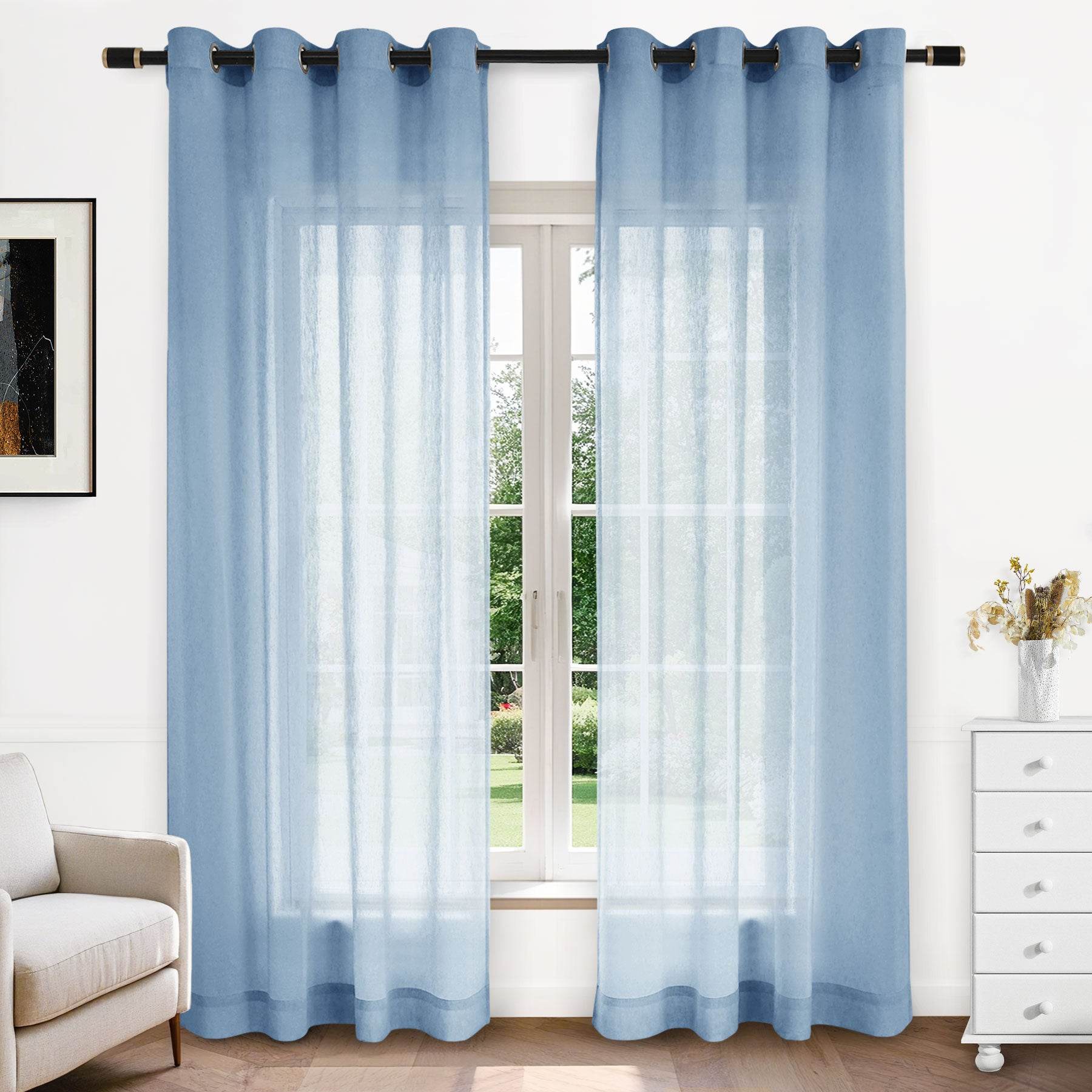 B11 Sheer Vertical Stripe Linen Blend Light Filtering Curtain Grommet - Cololeaf