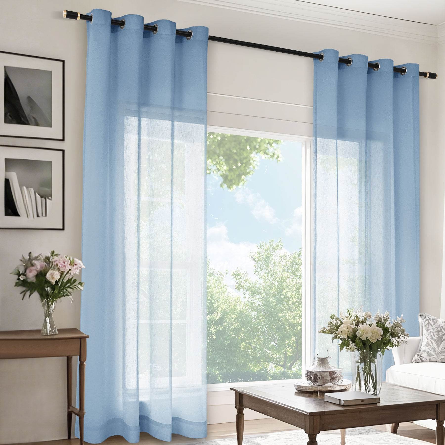 B11 Sheer Vertical Stripe Linen Blend Light Filtering Curtain Grommet - Cololeaf