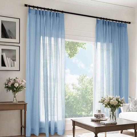 B11 Sheer Vertical Stripe Linen Blend Light Filtering Curtain Pinch Pleat - Cololeaf
