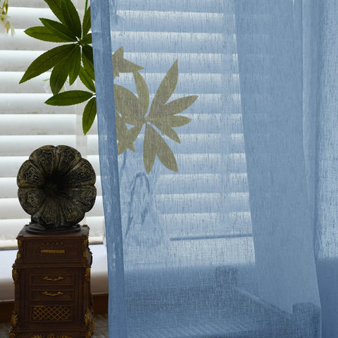 B11 Sheer Vertical Stripe Linen Blend Light Filtering Curtain Grommet - Cololeaf