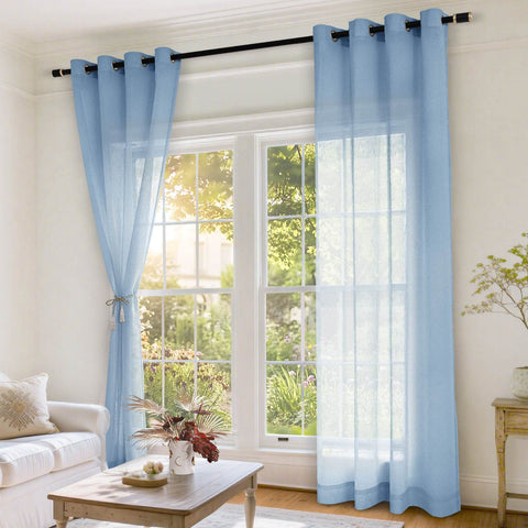 B11 Sheer Vertical Stripe Linen Blend Light Filtering Curtain Grommet - Cololeaf