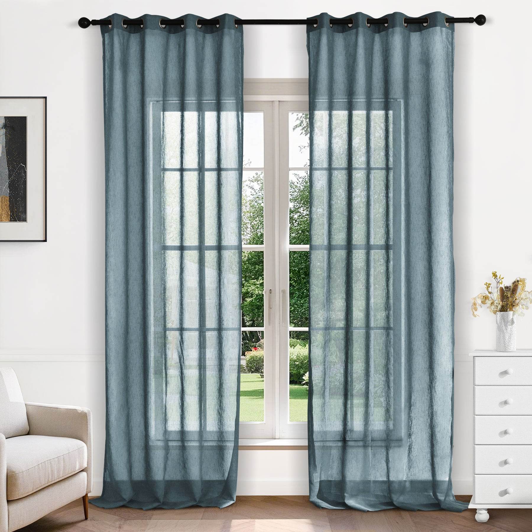 B11 Sheer Vertical Stripe Linen Blend Light Filtering Curtain Grommet - Cololeaf