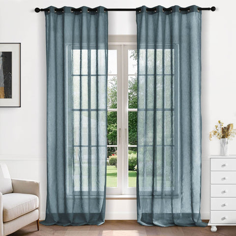 B11 Sheer Vertical Stripe Linen Blend Light Filtering Curtain Grommet - Cololeaf