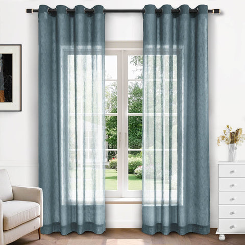 B11 Sheer Vertical Stripe Linen Blend Light Filtering Curtain Grommet - Cololeaf