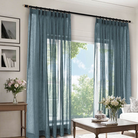 B11 Sheer Vertical Stripe Linen Blend Light Filtering Curtain Pinch Pleat - Cololeaf
