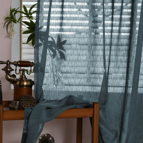 B11 Sheer Vertical Stripe Linen Blend Light Filtering Curtain Grommet - Cololeaf