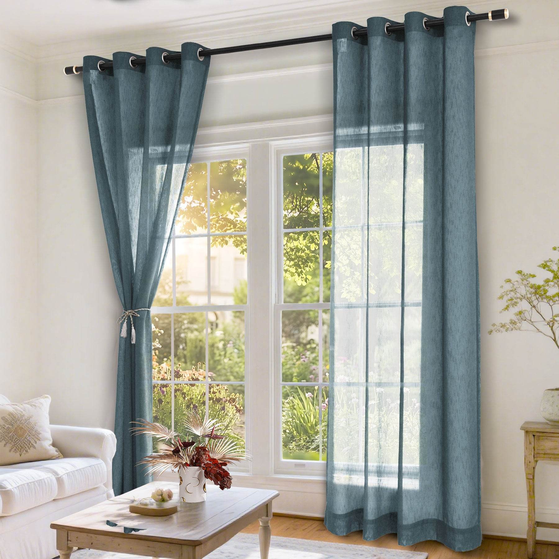 B11 Sheer Vertical Stripe Linen Blend Light Filtering Curtain Grommet - Cololeaf