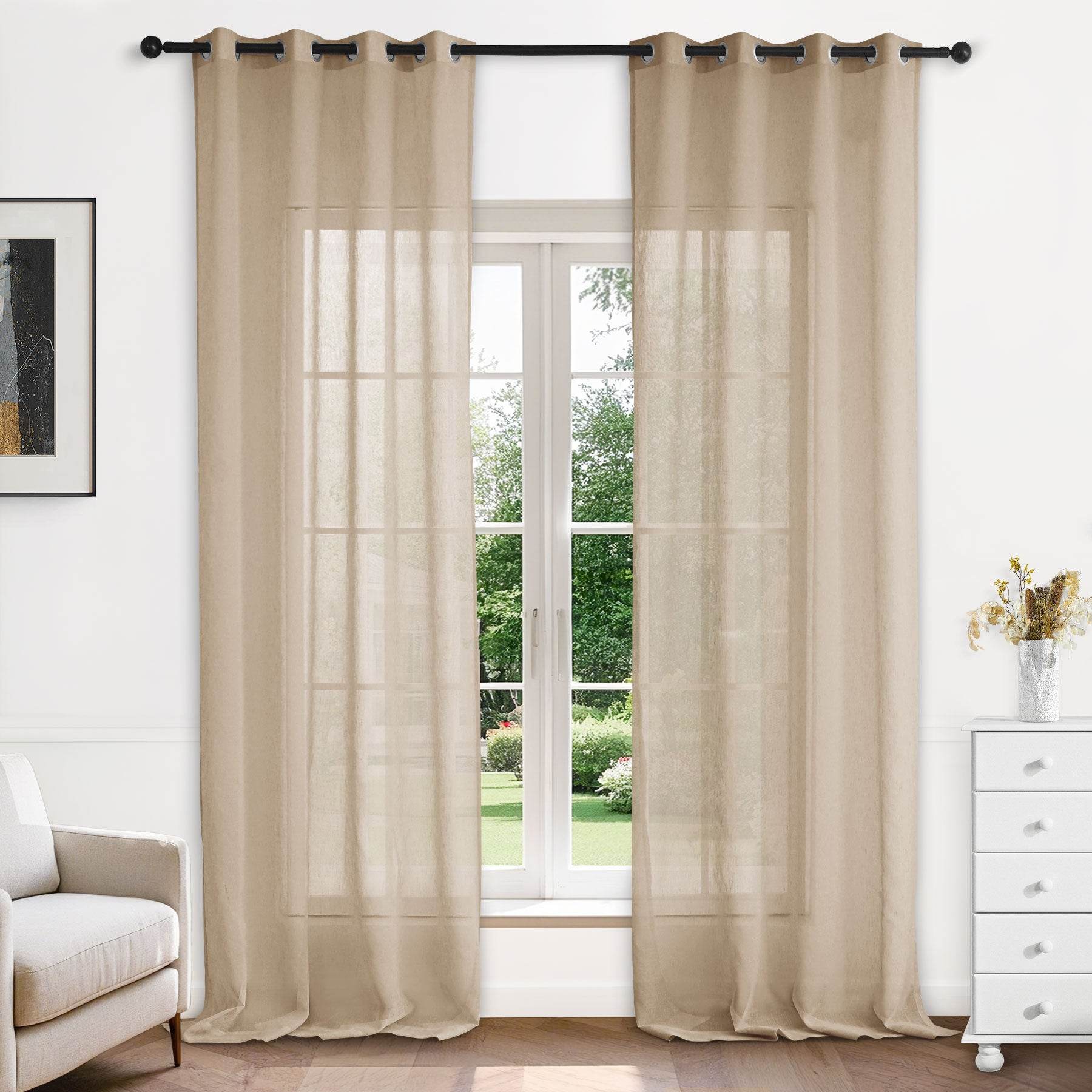 B11 Sheer Vertical Stripe Linen Blend Light Filtering Curtain Grommet - Cololeaf