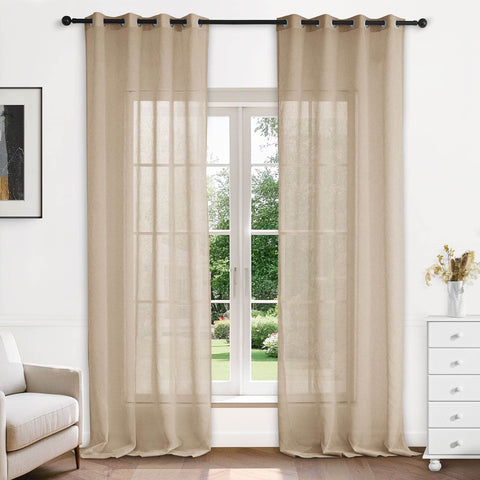 B11 Sheer Vertical Stripe Linen Blend Light Filtering Curtain Grommet - Cololeaf