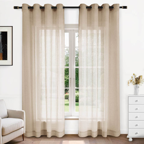 B11 Sheer Vertical Stripe Linen Blend Light Filtering Curtain Grommet - Cololeaf