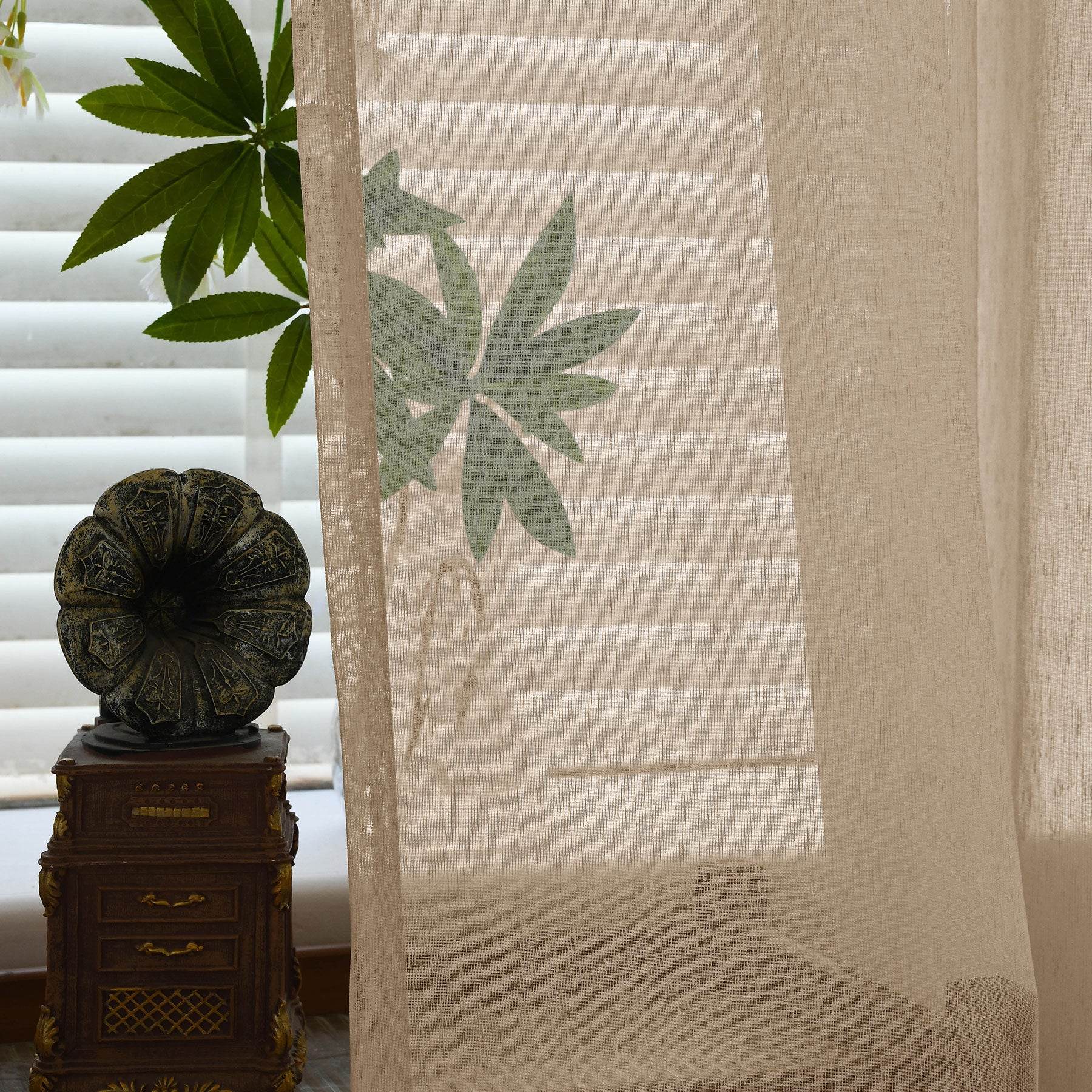 B11 Sheer Vertical Stripe Linen Blend Light Filtering Curtain Grommet - Cololeaf