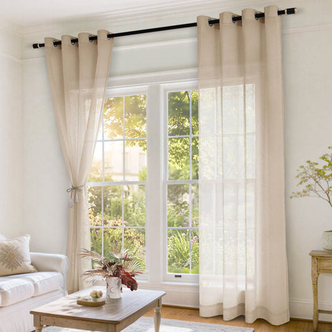 B11 Sheer Vertical Stripe Linen Blend Light Filtering Curtain Grommet - Cololeaf