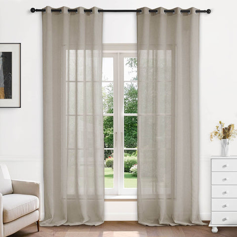 B11 Sheer Vertical Stripe Linen Blend Light Filtering Curtain Grommet - Cololeaf