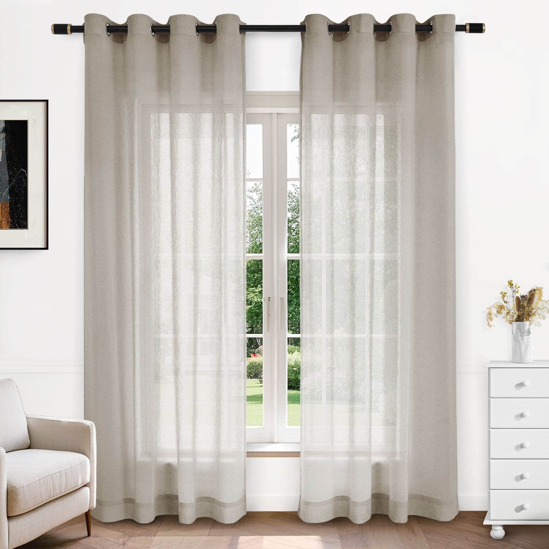 B11 Sheer Vertical Stripe Linen Blend Light Filtering Curtain Grommet - Cololeaf