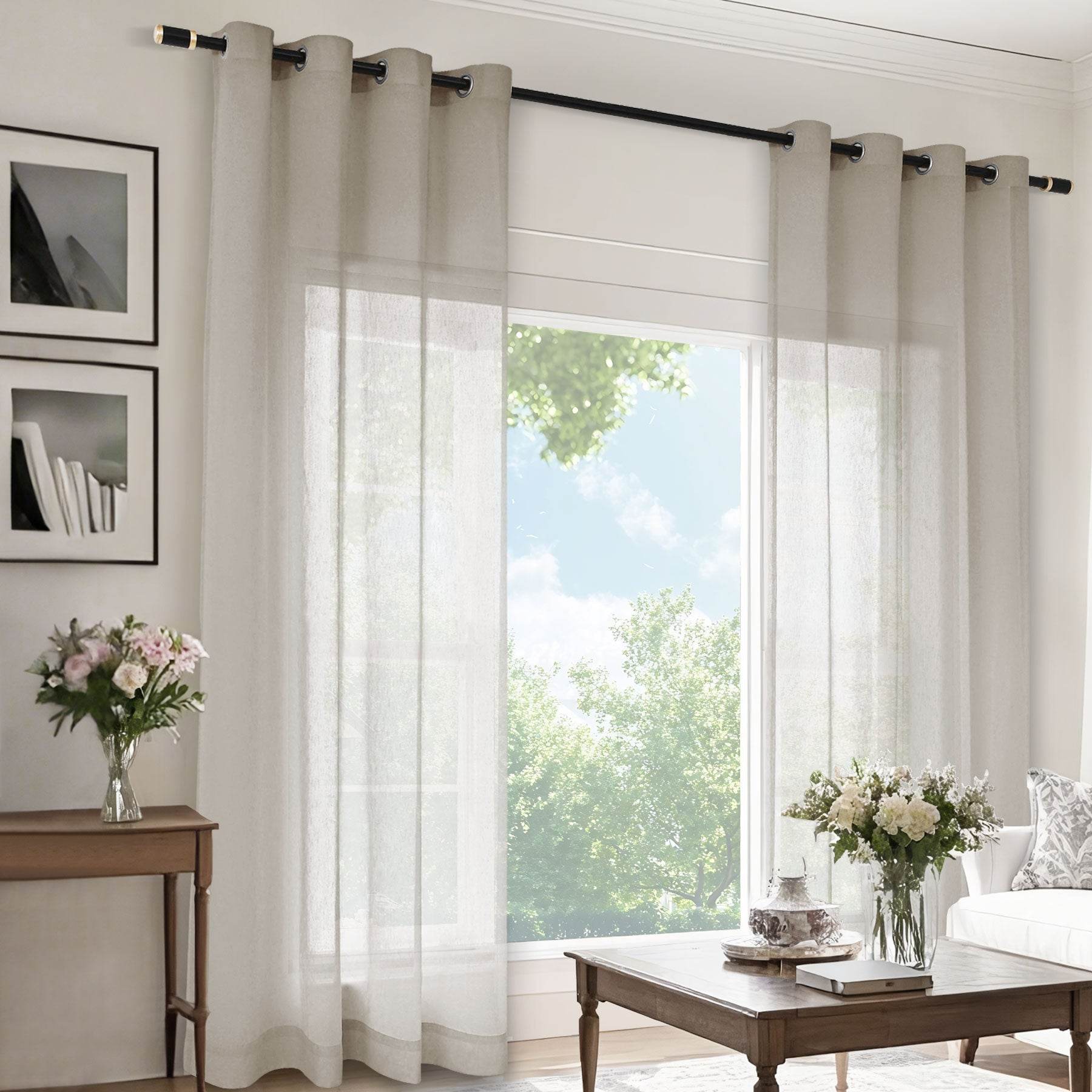 B11 Sheer Vertical Stripe Linen Blend Light Filtering Curtain Grommet - Cololeaf