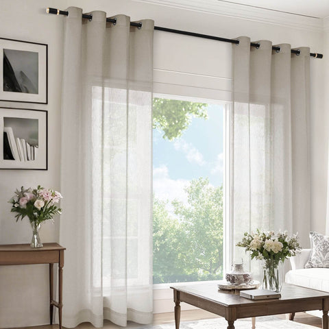 B11 Sheer Vertical Stripe Linen Blend Light Filtering Curtain Grommet - Cololeaf