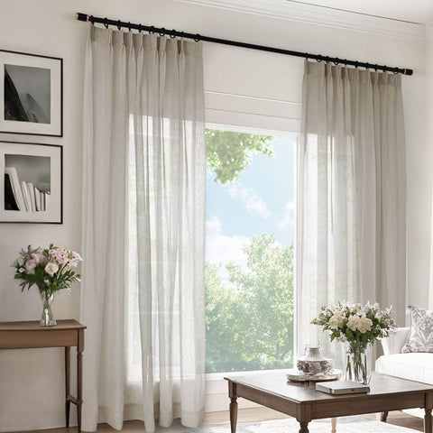 B11 Sheer Vertical Stripe Linen Blend Light Filtering Curtain Pinch Pleat - Cololeaf