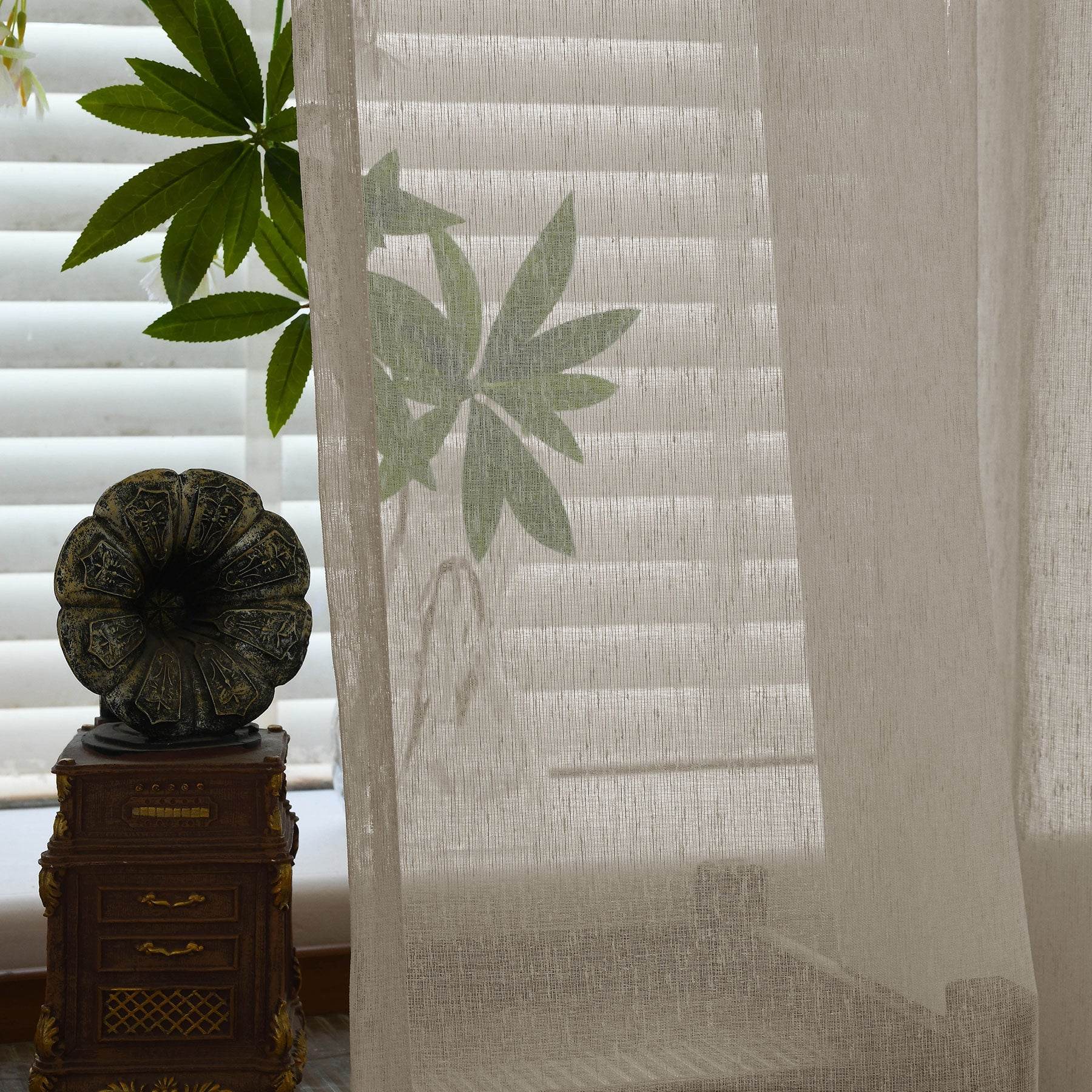 B11 Sheer Vertical Stripe Linen Blend Light Filtering Curtain Grommet - Cololeaf