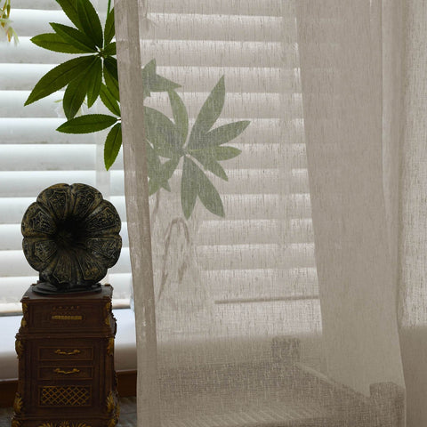 B11 Sheer Vertical Stripe Linen Blend Light Filtering Curtain Grommet - Cololeaf