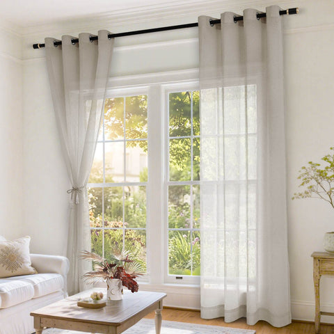 B11 Sheer Vertical Stripe Linen Blend Light Filtering Curtain Grommet - Cololeaf