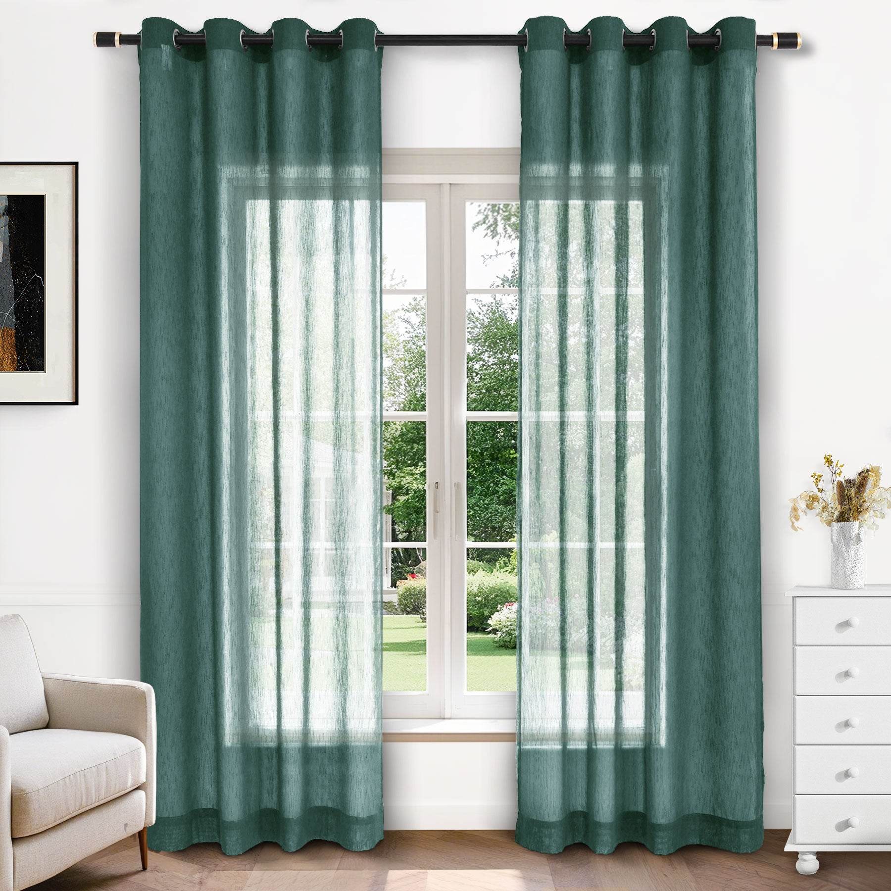 B11 Sheer Vertical Stripe Linen Blend Light Filtering Curtain Grommet - Cololeaf