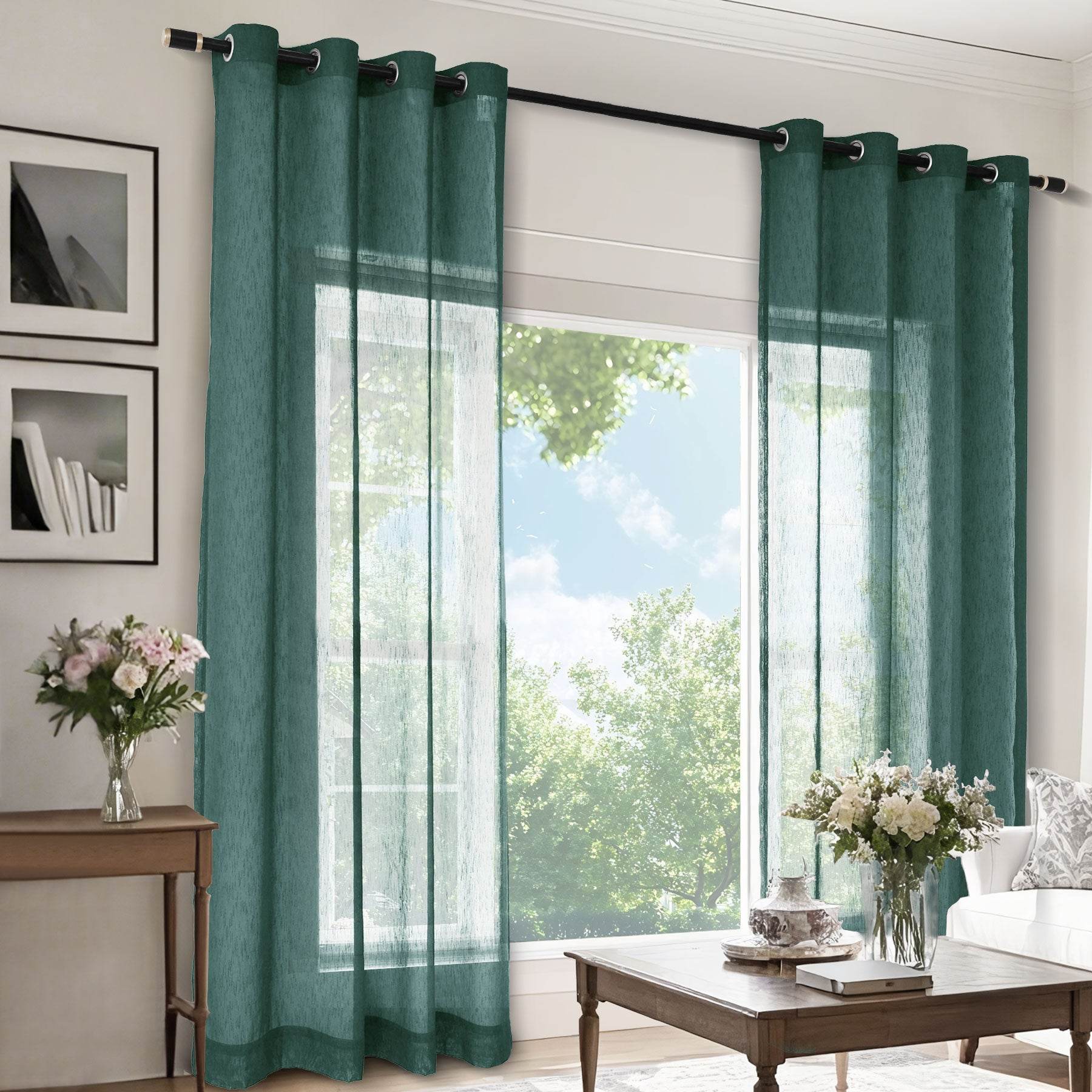 B11 Sheer Vertical Stripe Linen Blend Light Filtering Curtain Grommet - Cololeaf