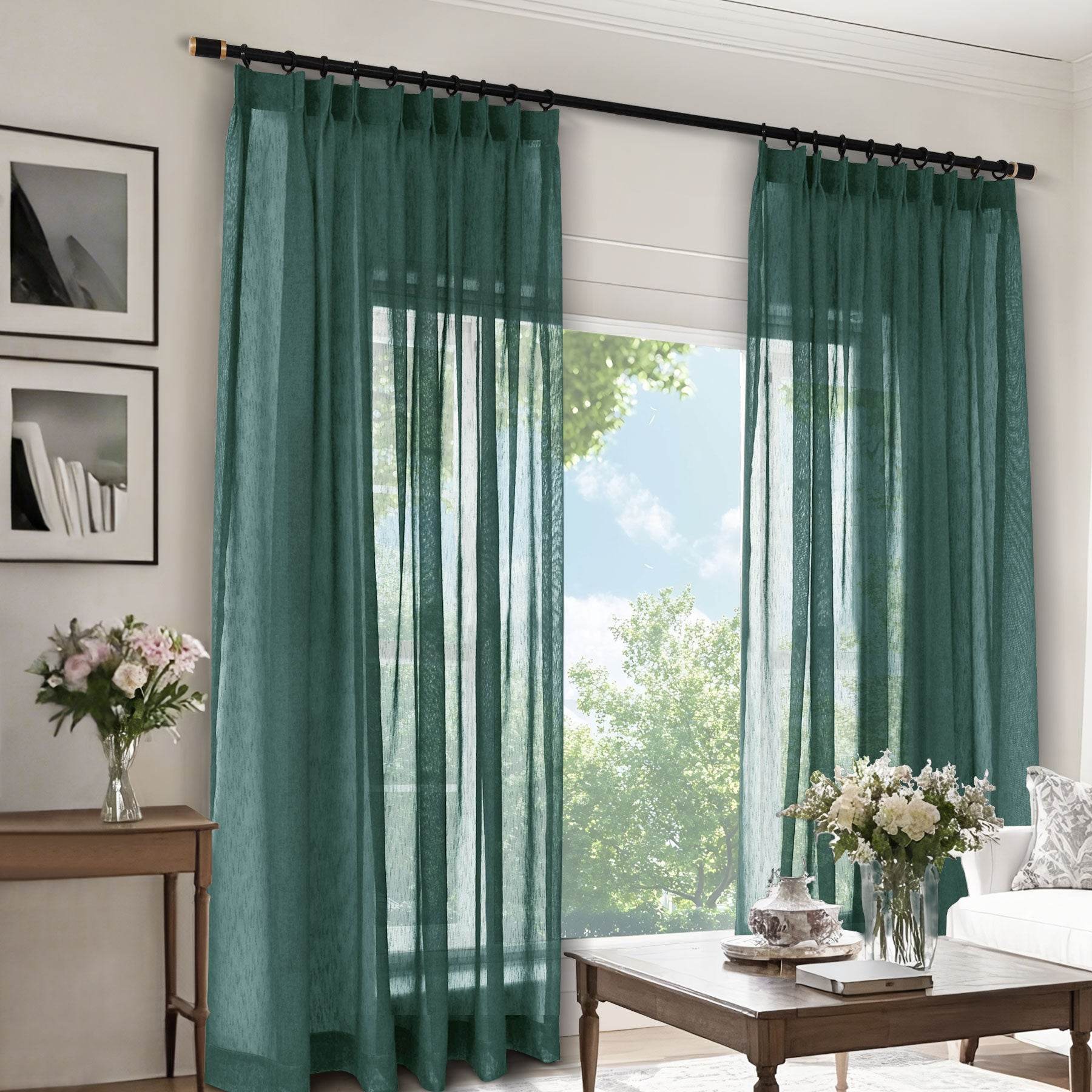 B11 Sheer Vertical Stripe Linen Blend Light Filtering Curtain Pinch Pleat - Cololeaf