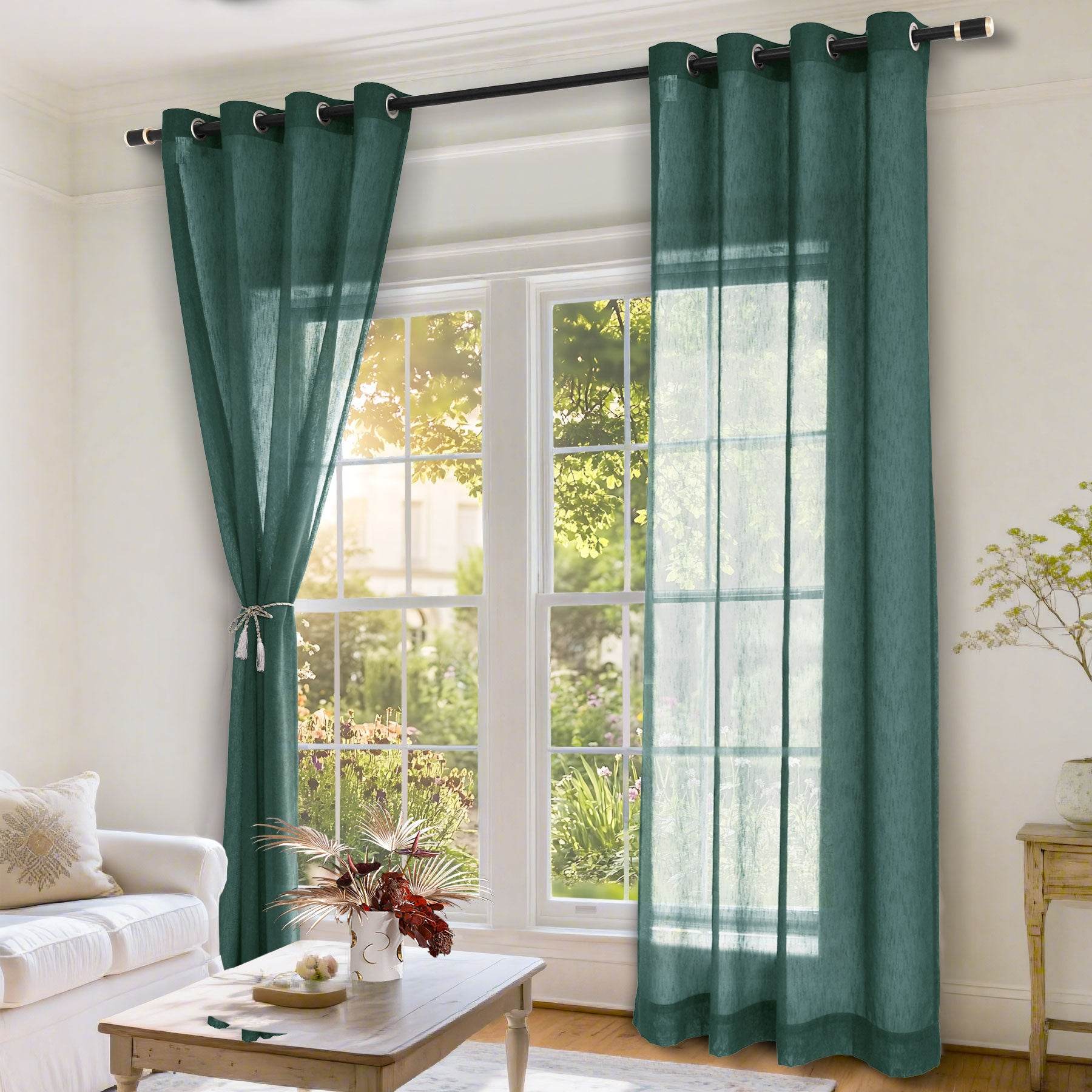 B11 Sheer Vertical Stripe Linen Blend Light Filtering Curtain Grommet - Cololeaf